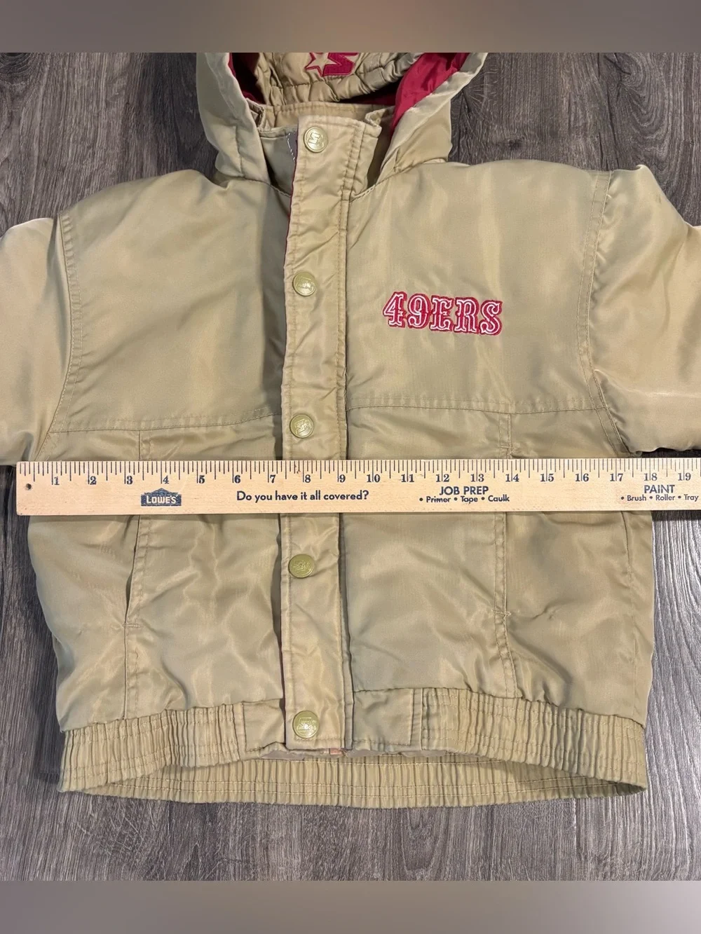 Rare Retro STARTER 1980-90s NFL San Francisco 49ers Hooded Gold Jacket Kids SmL